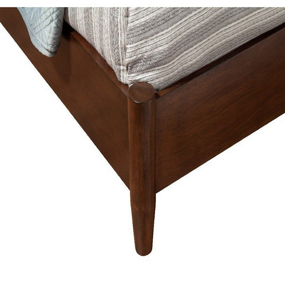 Mid Century Modern Wooden Full Size Bed with Round Legs, Brown