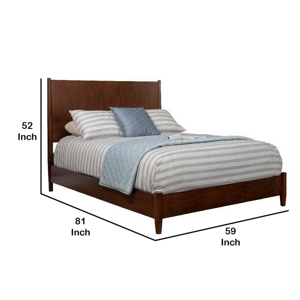 Mid Century Modern Wooden Full Size Bed with Round Legs, Brown