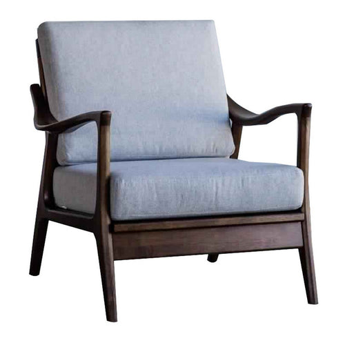 Dual Tone Wood and Fabric Lounge Chair with Curved Arms, Gray and Brown