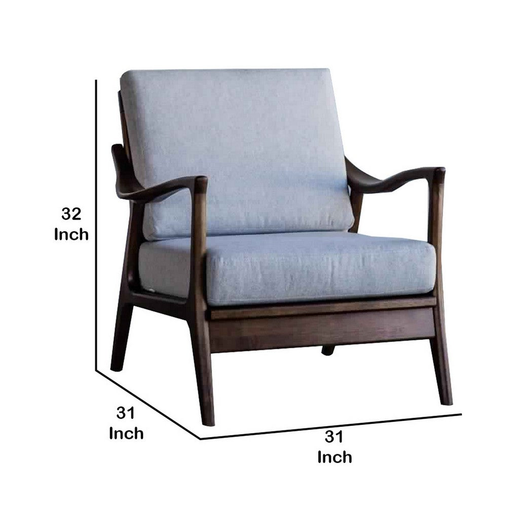 Dual Tone Wood and Fabric Lounge Chair with Curved Arms, Gray and Brown