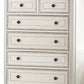 5 Drawer Wooden Chest with Distressed Detail Antique White and Brown By Casagear Home BM222644