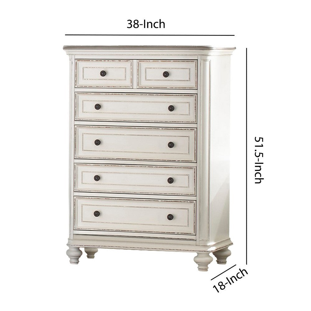 5 Drawer Wooden Chest with Distressed Detail Antique White and Brown By Casagear Home BM222644