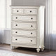 Wood Tall Dresser Chest | 5 Drawers | Hanging Pull Handles | White & Weathered Gray
