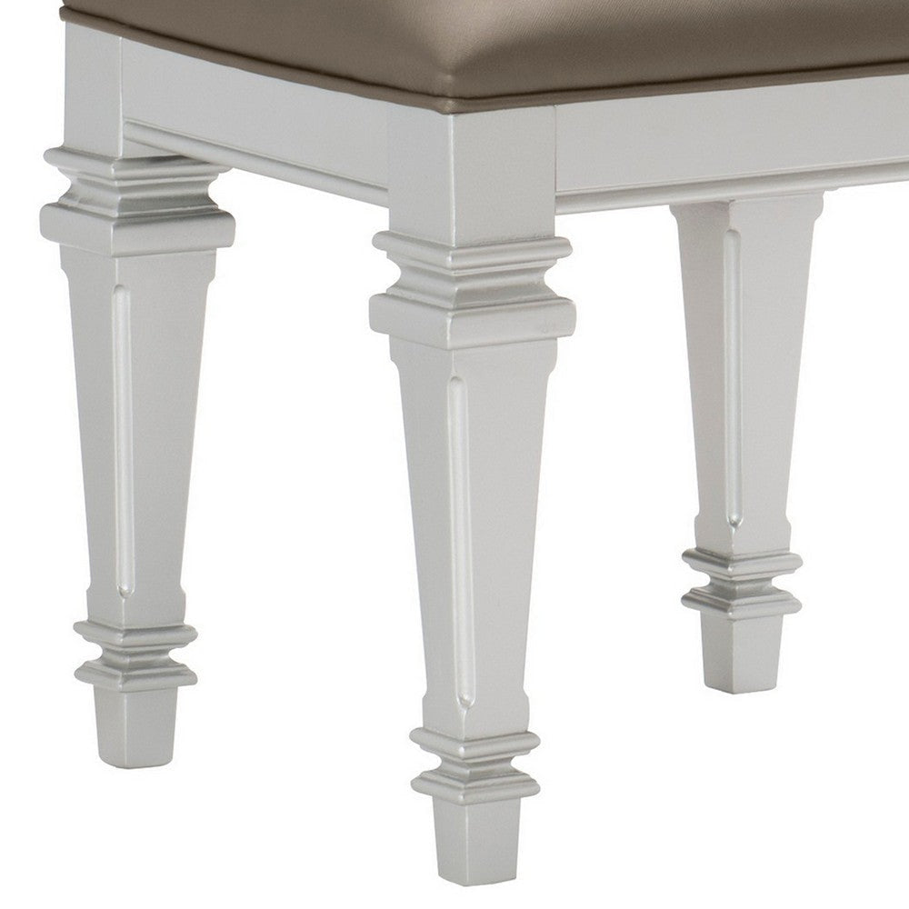 Faux Leather Vanity Stool | Tapered Legs | Molded Detail | Silver BM222649