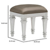 Leatherette Padded Vanity Stool with Tapered Legs and Molded Detail, Silver By Casagear Home