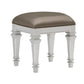 Leatherette Padded Vanity Stool with Tapered Legs and Molded Detail, Silver By Casagear Home