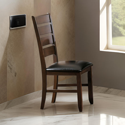Faux Leather Upholstered Wood Side Chair | Ladder Back Design | Set of 2 | Brown