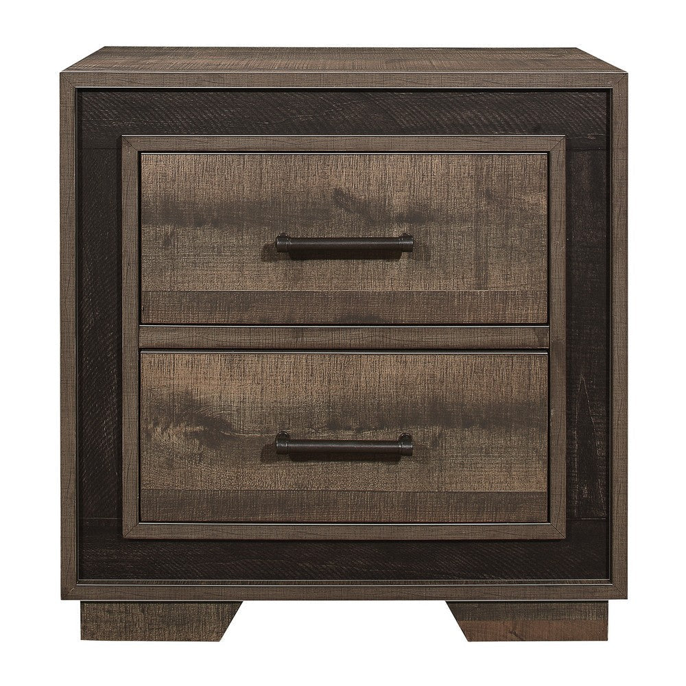 Wooden Nightstand with Sled Base and Metal Bar Pulls, Brown By Casagear Home