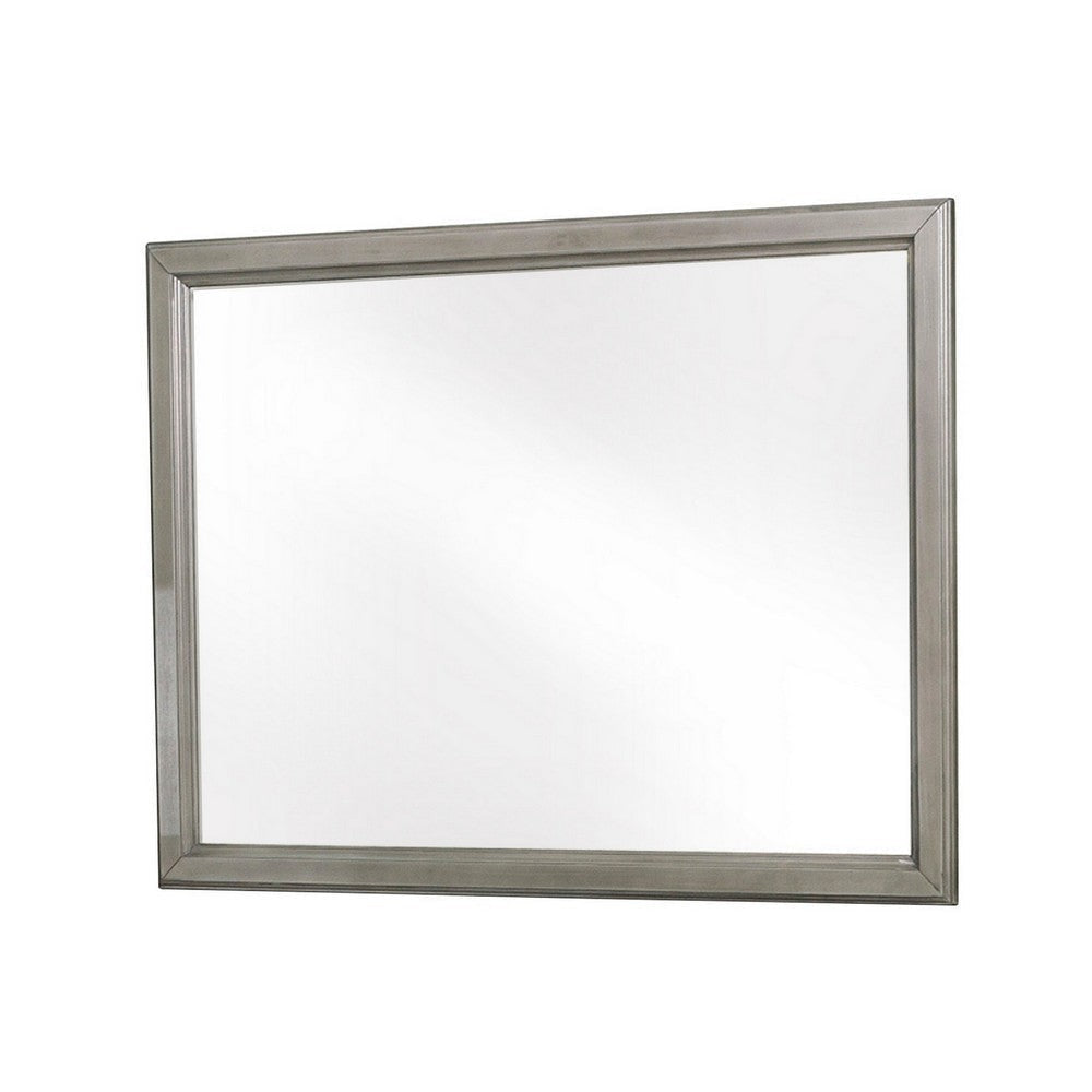 Wooden Square Mirror with Molded Details and Dual Texture Gray By Casagear Home BM222706