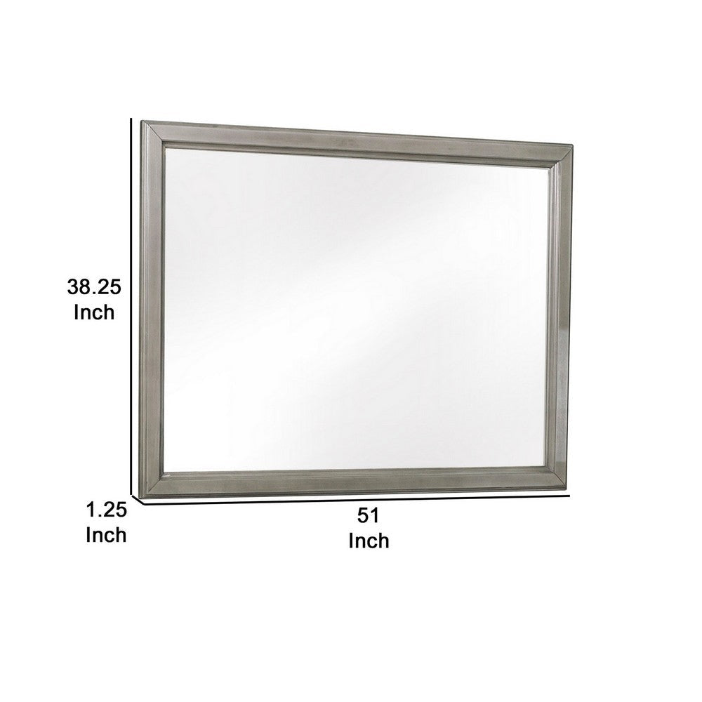 Wooden Square Mirror with Molded Details and Dual Texture Gray By Casagear Home BM222706