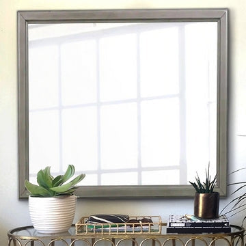 Wood Square Mirror | Molded Details | Dual Texture | Gray