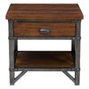 Wooden Nightstand with Metal Block Legs and Open Shelf, Brown