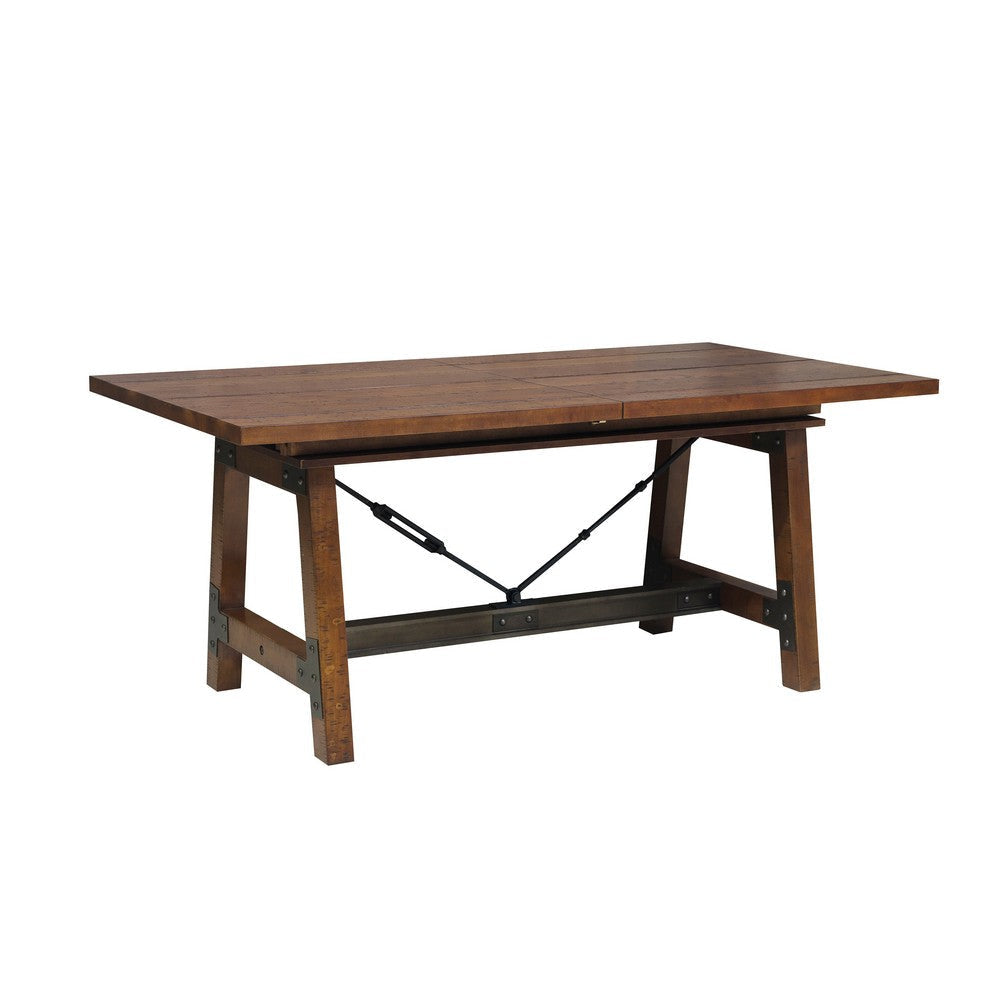 Wooden Dining Table with Extendable Leaf and Block Legs, Brown By Casagear Home