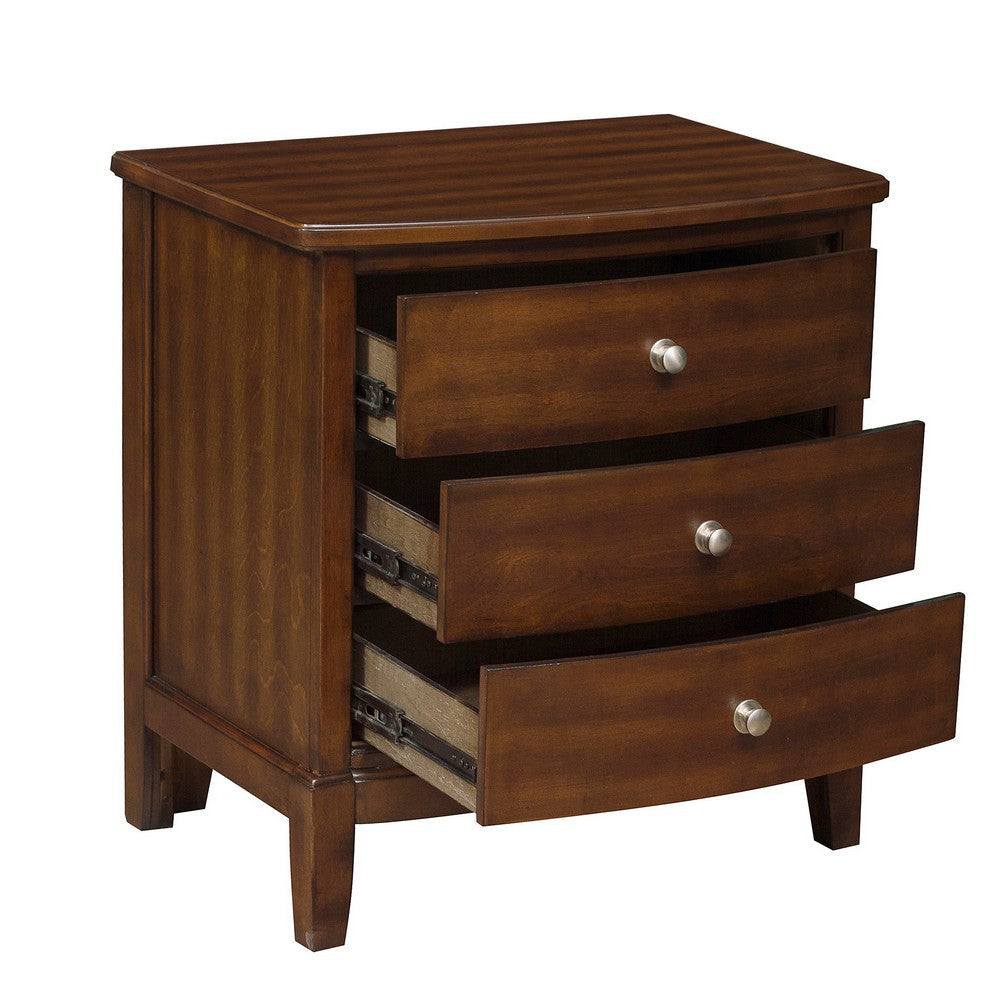 Wooden Nightstand with 3 Spacious Drawers and Knobs Brown By Casagear Home BM222724