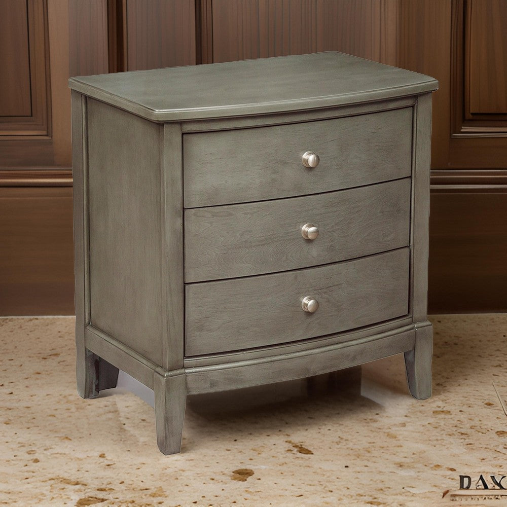 Wood Nightstand | 3 Drawers | Knobs | Gray