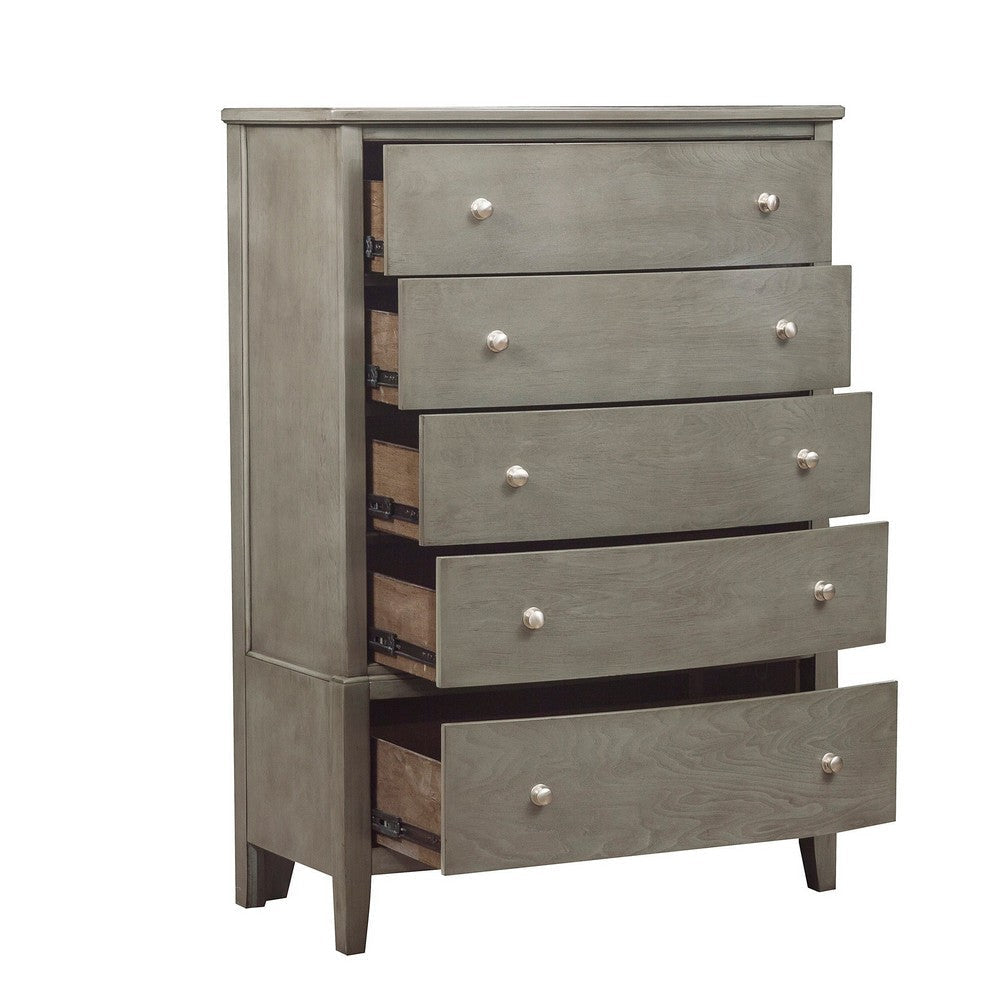 Wooden Chest with Natural Grain Texture Finish and 5 Drawers Gray By Casagear Home BM222729