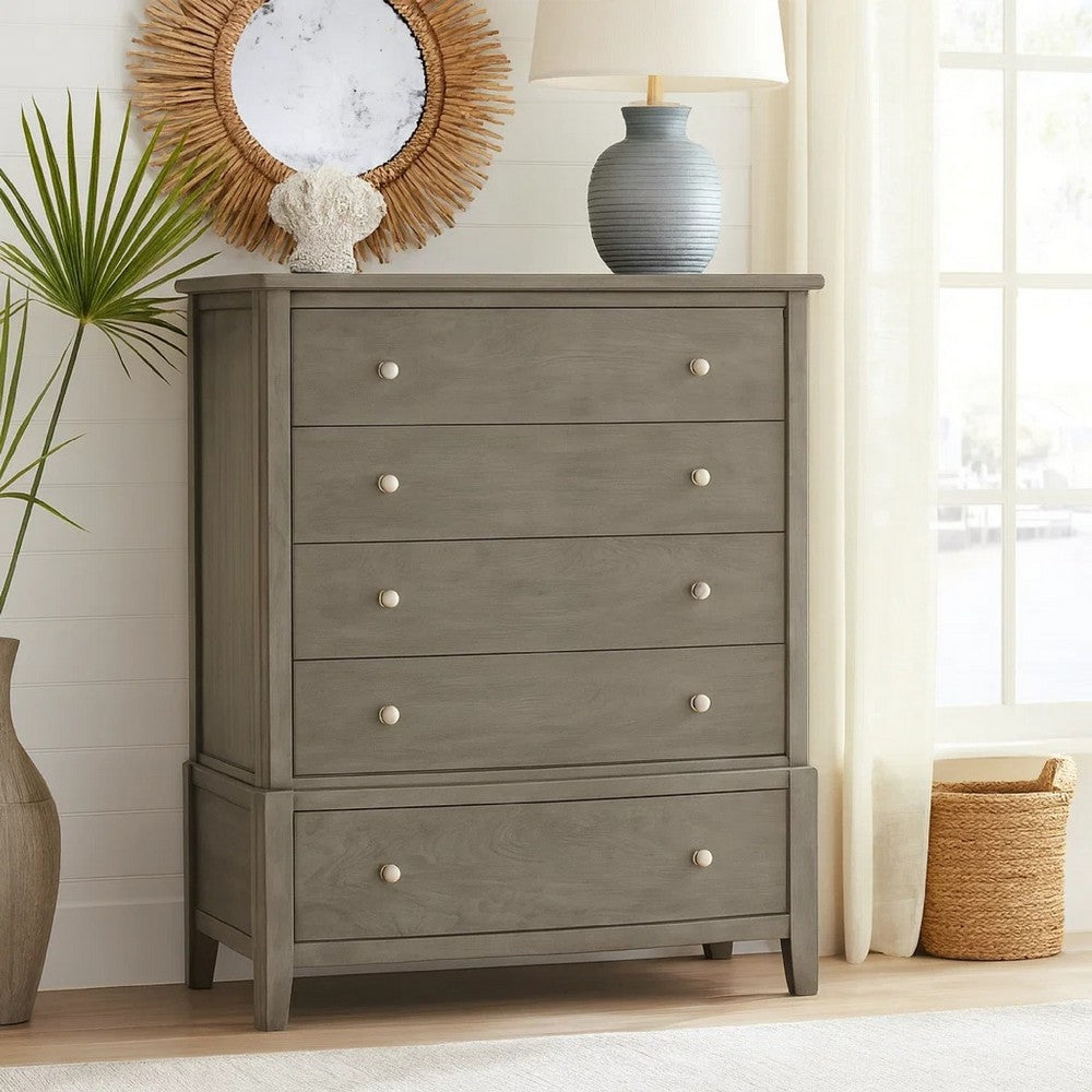 Wood Tall Dresser Chest | Natural Grain Texture | 5 Drawers | Gray