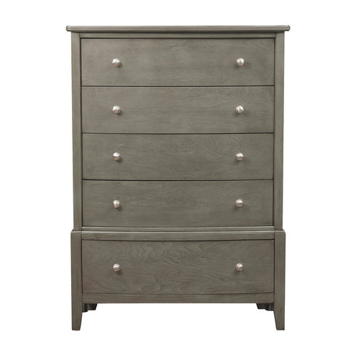 Wood Tall Dresser Chest | Natural Grain Texture | 5 Drawers | Gray