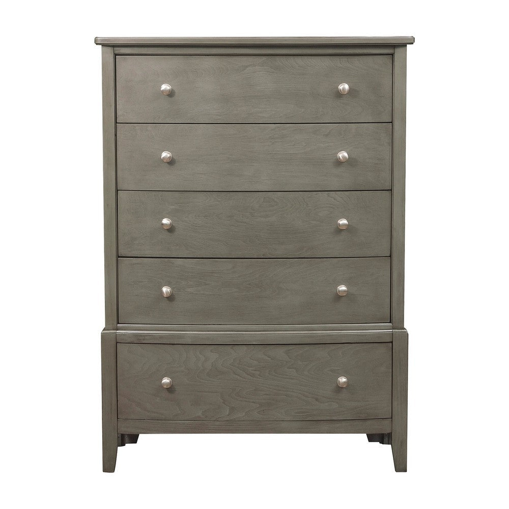 Wood Tall Dresser Chest | Natural Grain Texture | 5 Drawers | Gray