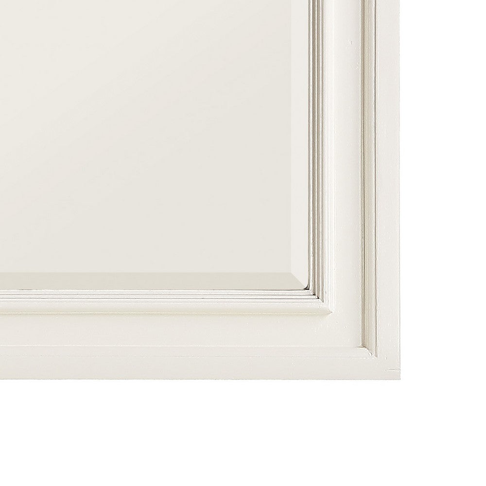 Wooden Mirror with Raised Edges and Curved Top, White