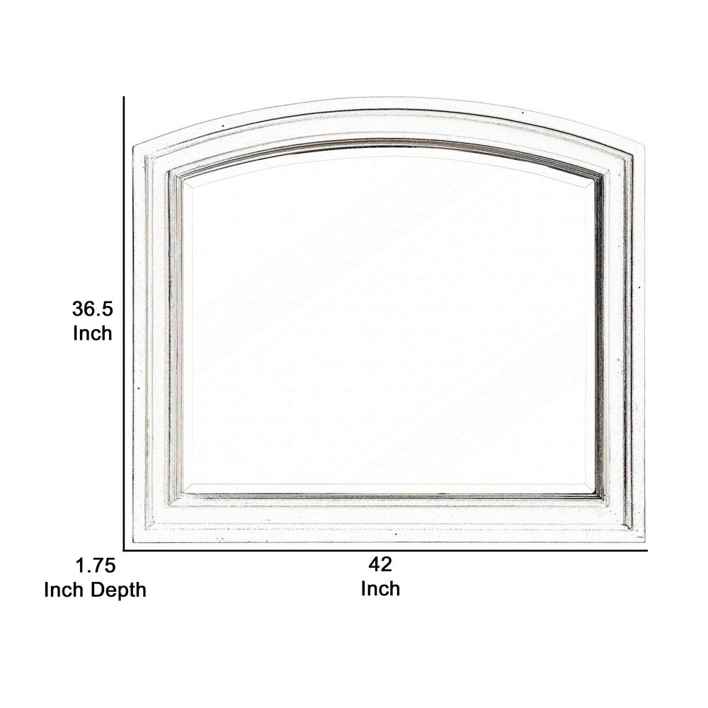 Wooden Mirror with Raised Edges and Curved Top, White