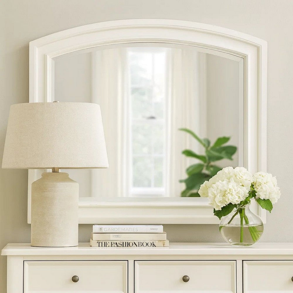 Wooden Mirror with Raised Edges and Curved Top, White