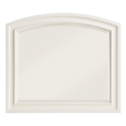 Wooden Mirror with Raised Edges and Curved Top, White