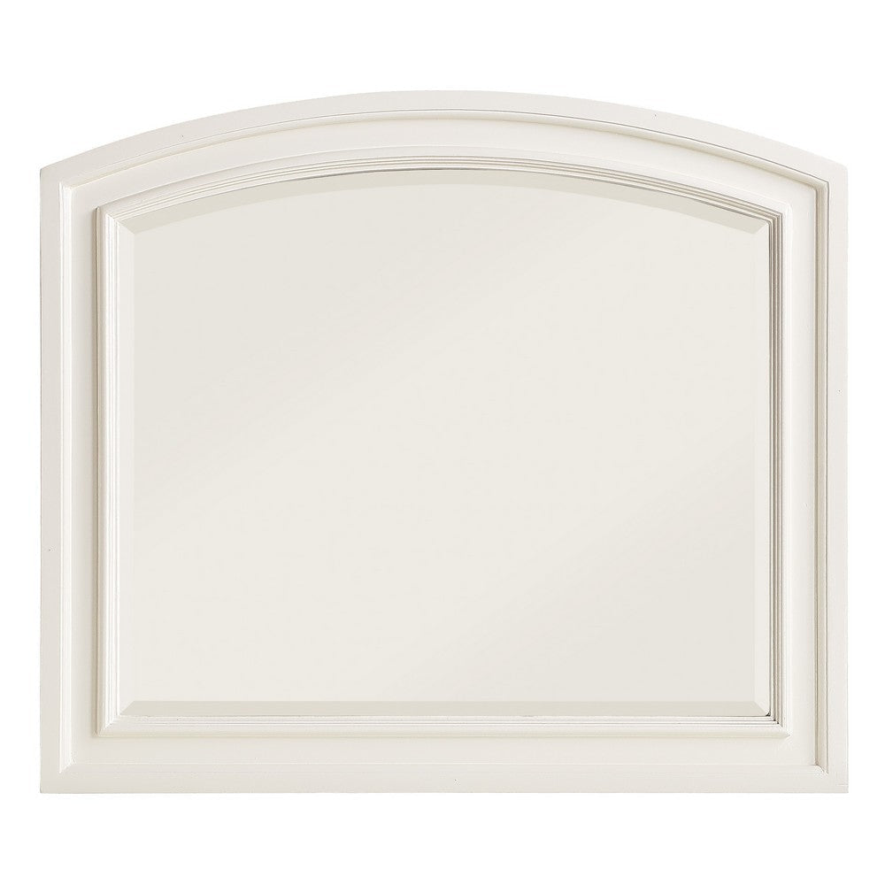 Wooden Mirror with Raised Edges and Curved Top, White