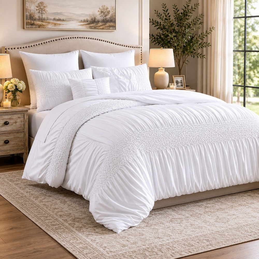 Hamburg King Comforter Set | 7 Pieces | Textured Details | White