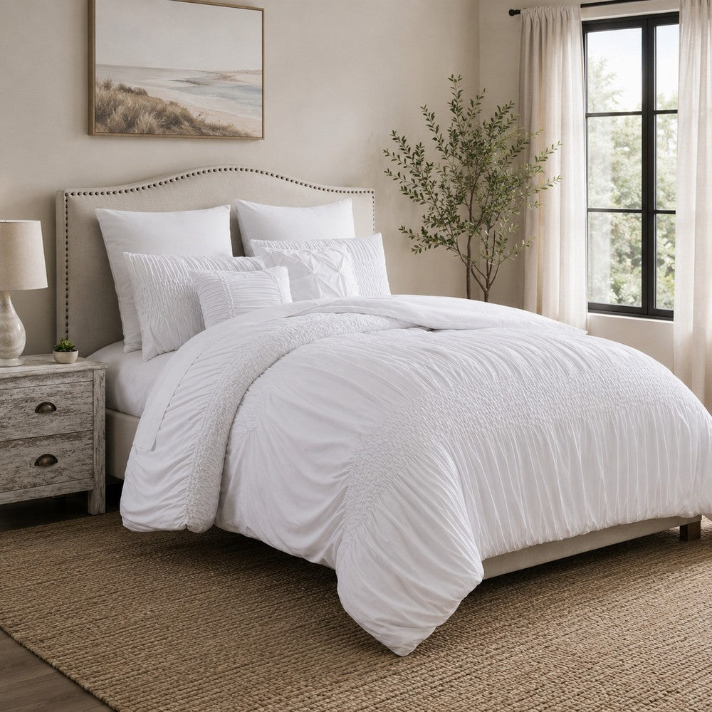 Hamburg King Comforter Set | 7 Pieces | Textured Details | White