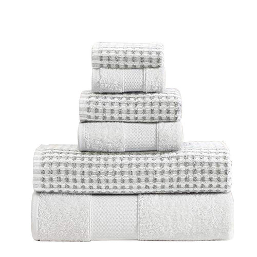 Porto Towel Set | 6 Piece | Dual Tone | Jacquard Grid | White