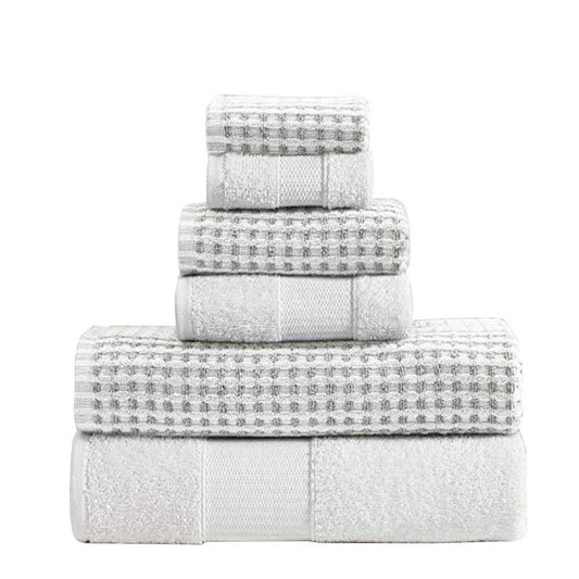 Porto Towel Set | 6 Piece | Dual Tone | Jacquard Grid | White