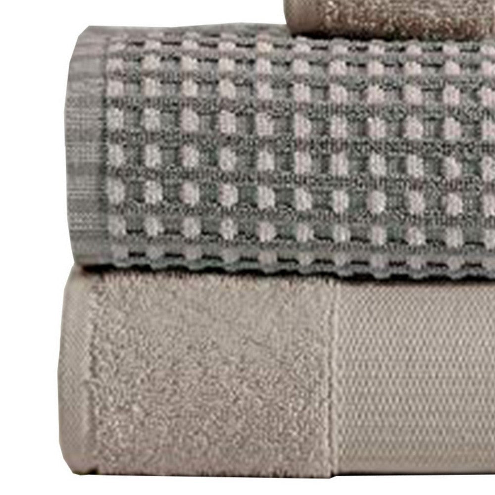 Porto 6 Piece Towel Set with Jacquard Grid Pattern The Urban Port Beige and Gray By Casagear Home BM222849