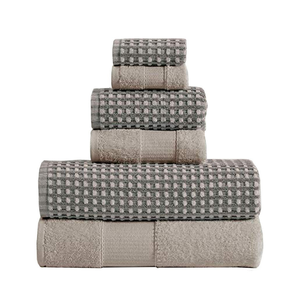 Porto Towel Set | 6 Piece | Jacquard Grid | Beige & Gray