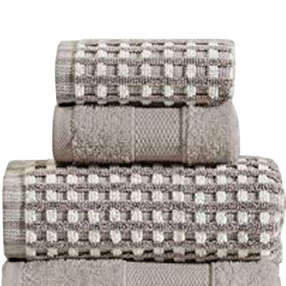 Porto 6 Piece Dual Tone Towel Set with Jacquard Grid Pattern The Urban Port, Beige By Casagear Home