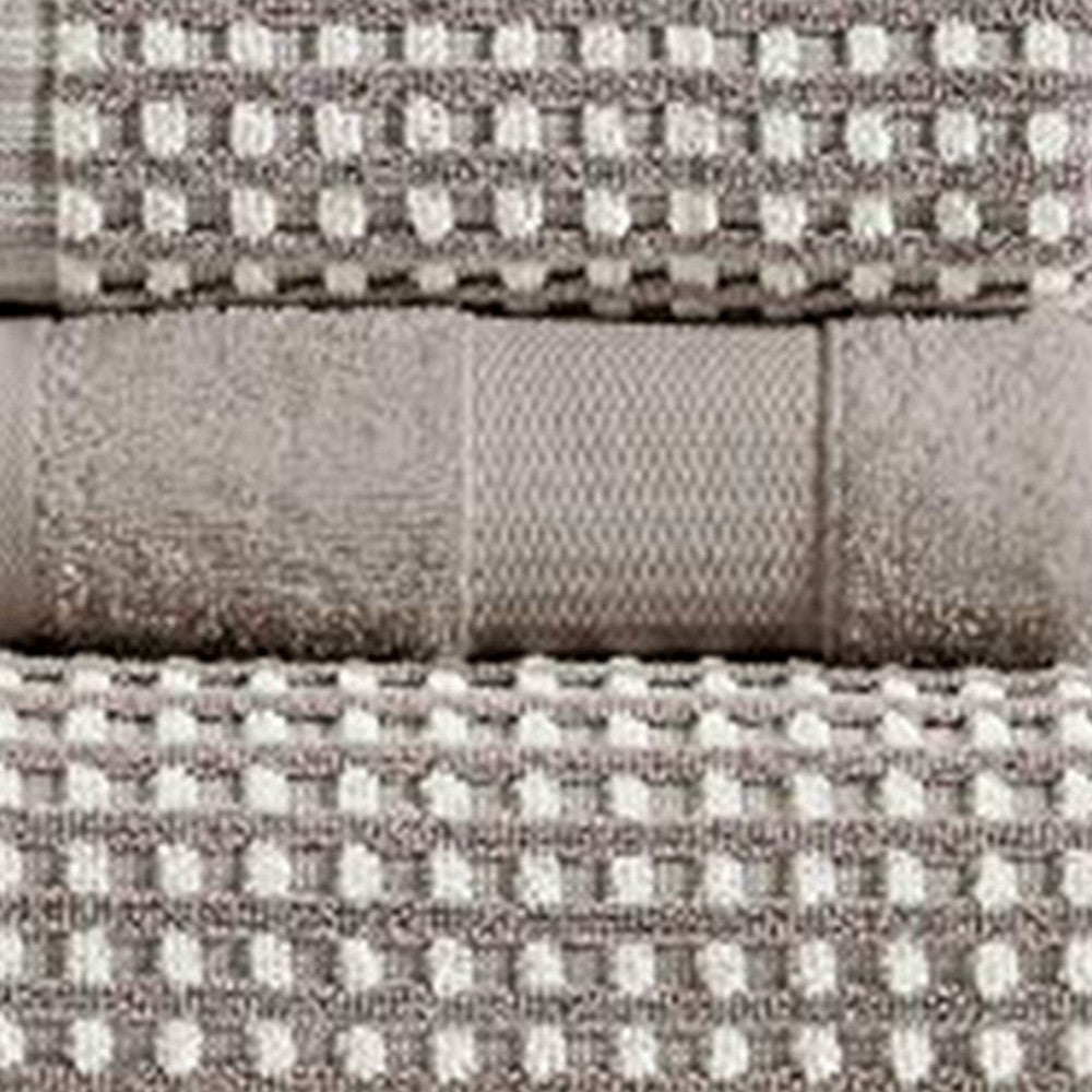 Porto 6 Piece Dual Tone Towel Set with Jacquard Grid Pattern The Urban Port, Beige By Casagear Home
