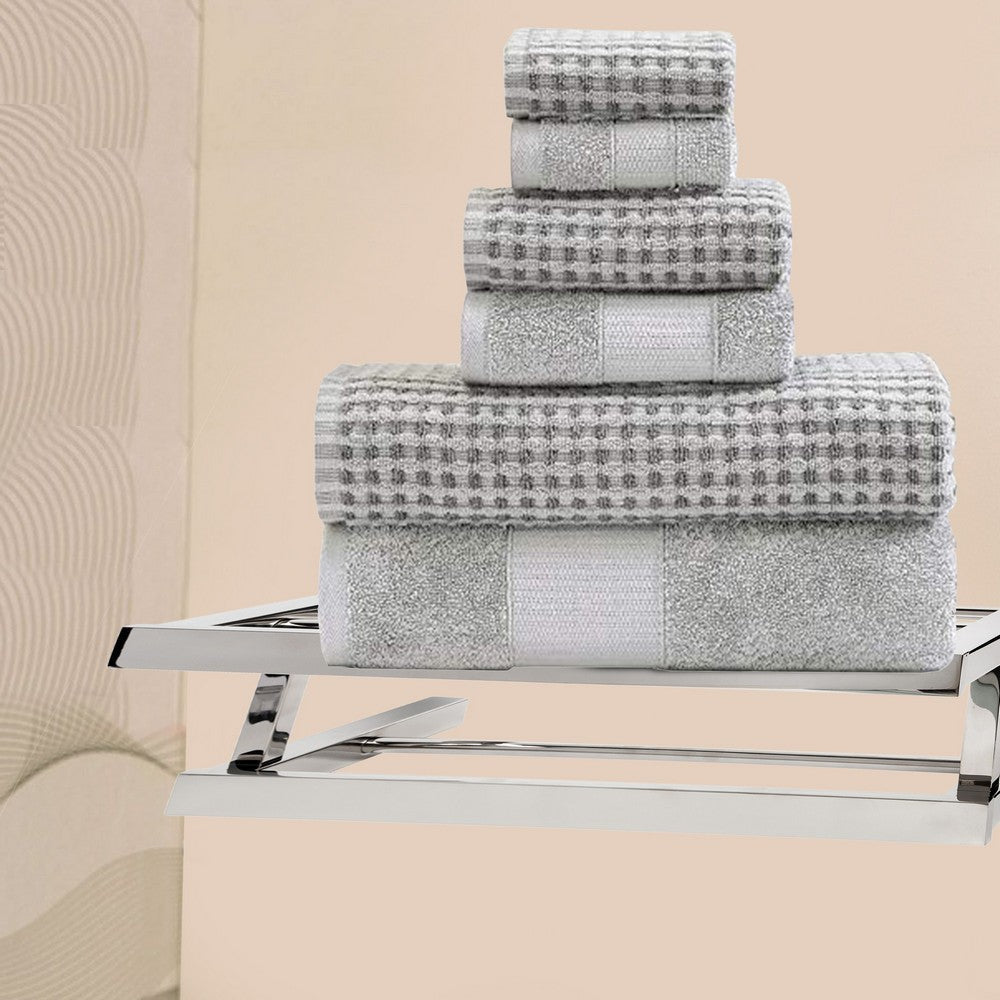 Porto Towel Set | 6 Piece | Dual Tone | Jacquard Pattern | Light Gray