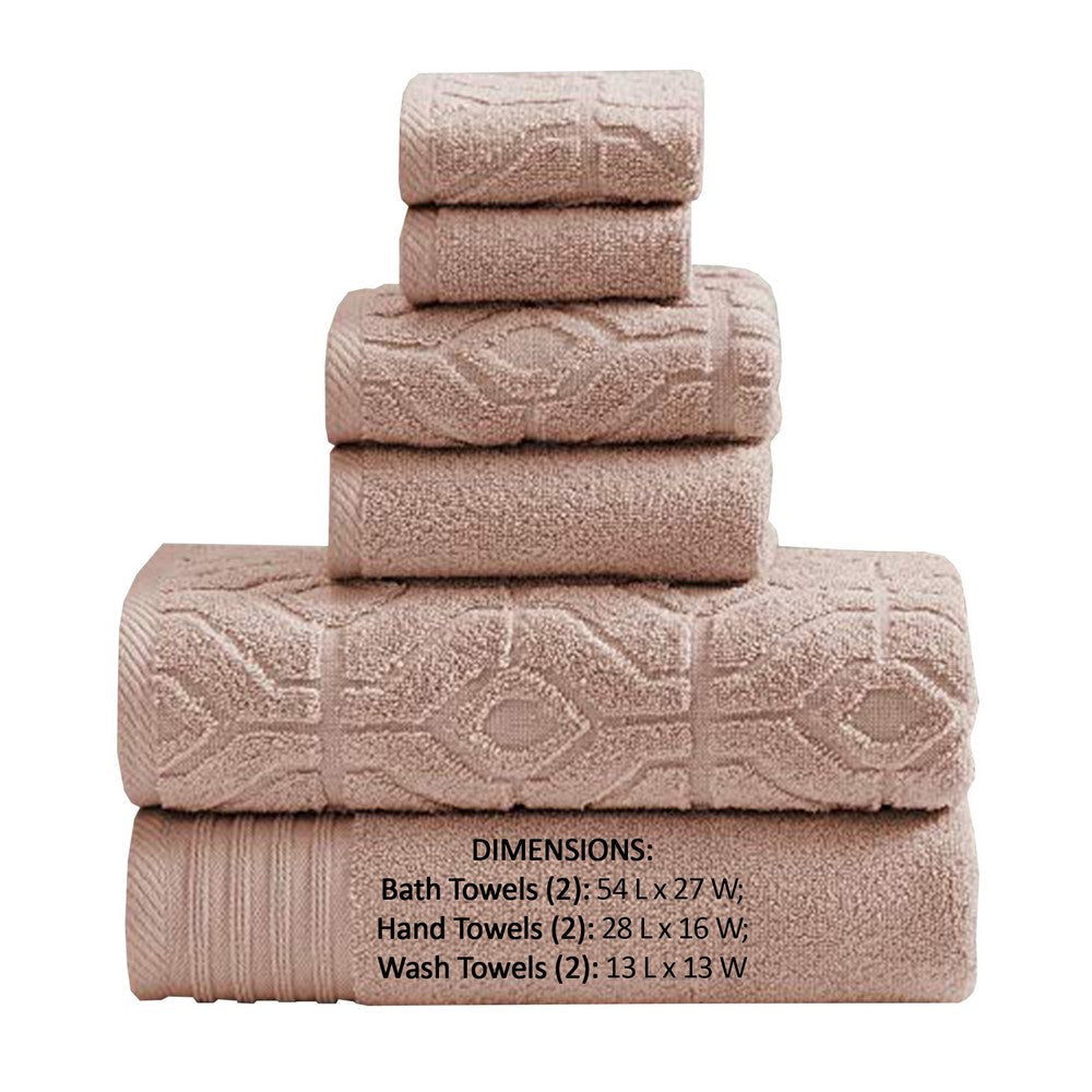 Granada 6 Piece Yarn Dyed Towel Set with Jacquard Stripe Pattern The Urban Port Pink By Casagear Home BM222857