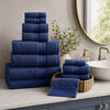Bergamo Towel Set | 18 Piece | Spun Loft | Stripe Pattern | Dark Blue