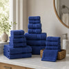 Bergamo Towel Set | 18 Piece | Spun Loft | Stripe Pattern | Dark Blue