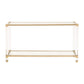 Metal Frame Glass Top Console Table with Acrylic Legs Clear and Brass By Casagear Home BM222986