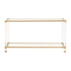 Metal Frame Glass Top Console Table with Acrylic Legs Clear and Brass By Casagear Home BM222986