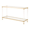Glass Console Table | Metal Frame | Acrylic Legs | Clear & Brass