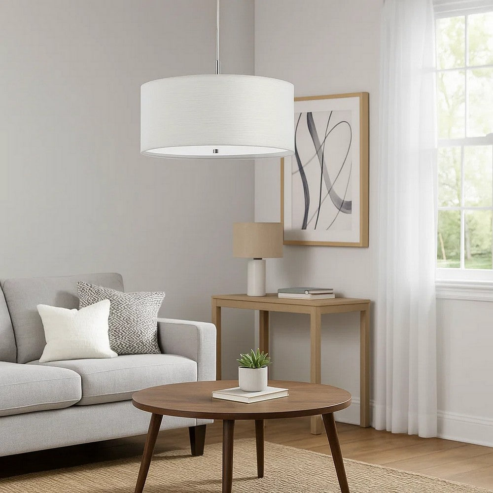 Pendant Fixture | Drum Shade | Brushed Details | White