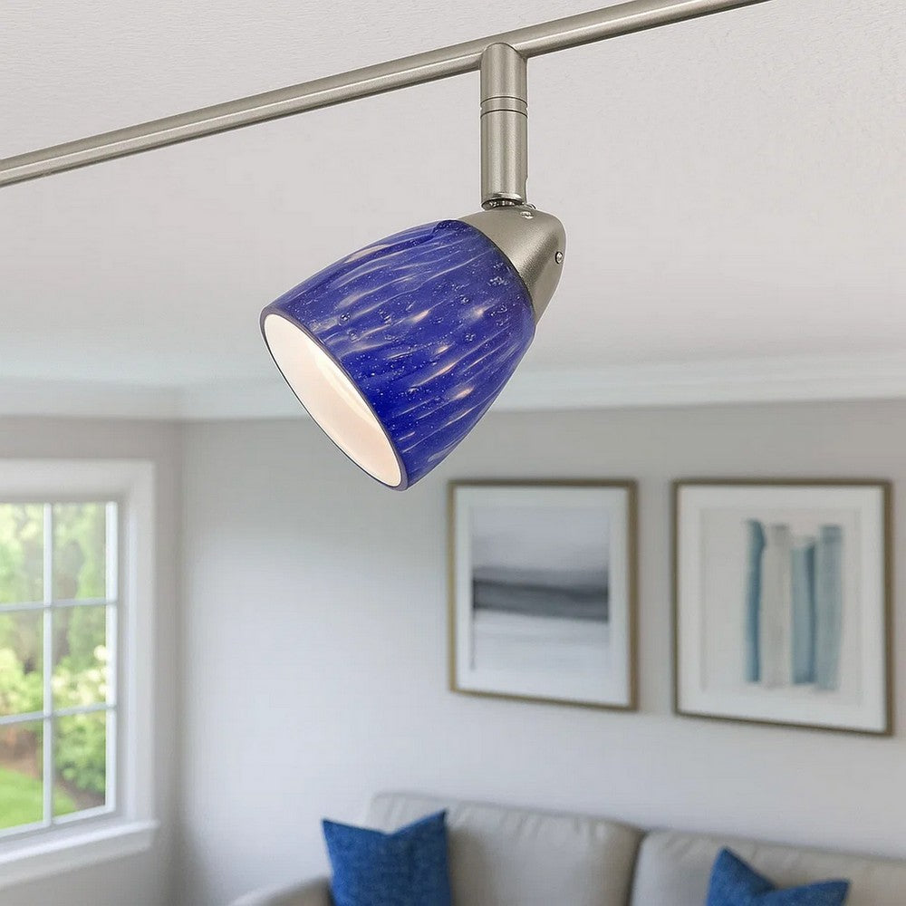 Track Fixture | 50W | Handblown Glass Shade | Silver & Blue