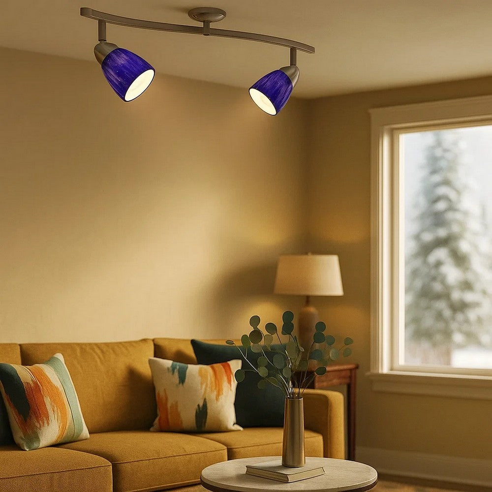 Track Fixture | 50W | Handblown Glass Shade | Silver & Blue