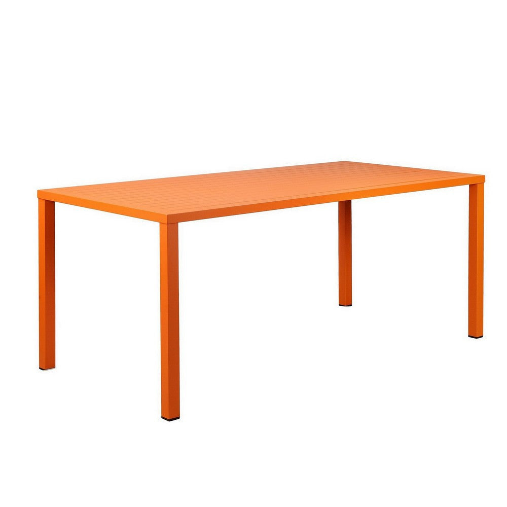 Slatted Top Metal Dining Table with Straight Legs, Orange By Casagear Home