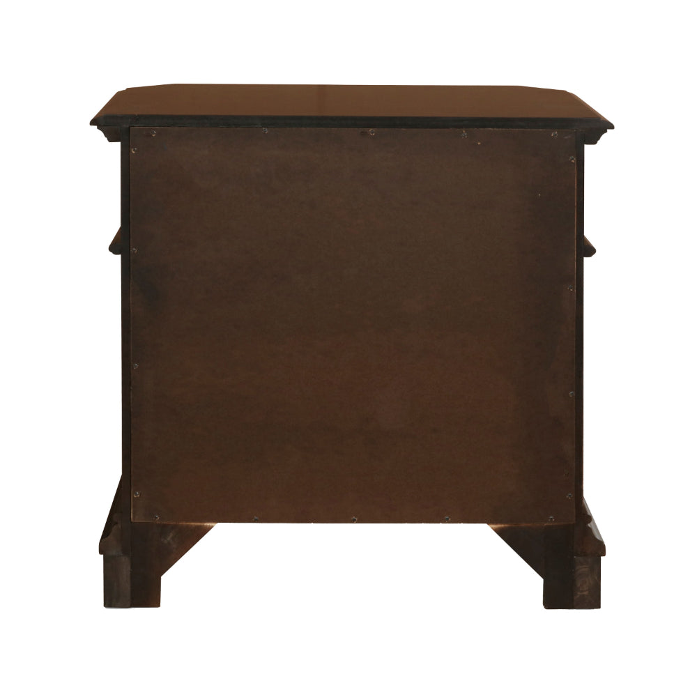 3 Drawer Wooden Nightstand with Molded Details and Metal Pulls, Brown By Casagear Home