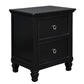 2 Drawer Wooden nightstand with Tapered Legs and Metal Rings Black By Casagear Home BM223297