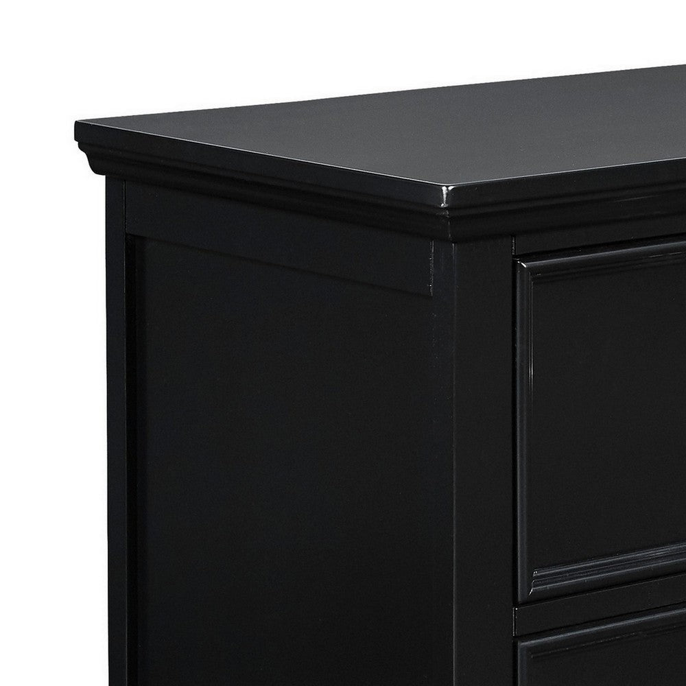 2 Drawer Wooden nightstand with Tapered Legs and Metal Rings Black By Casagear Home BM223297